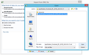 Specification Import XML