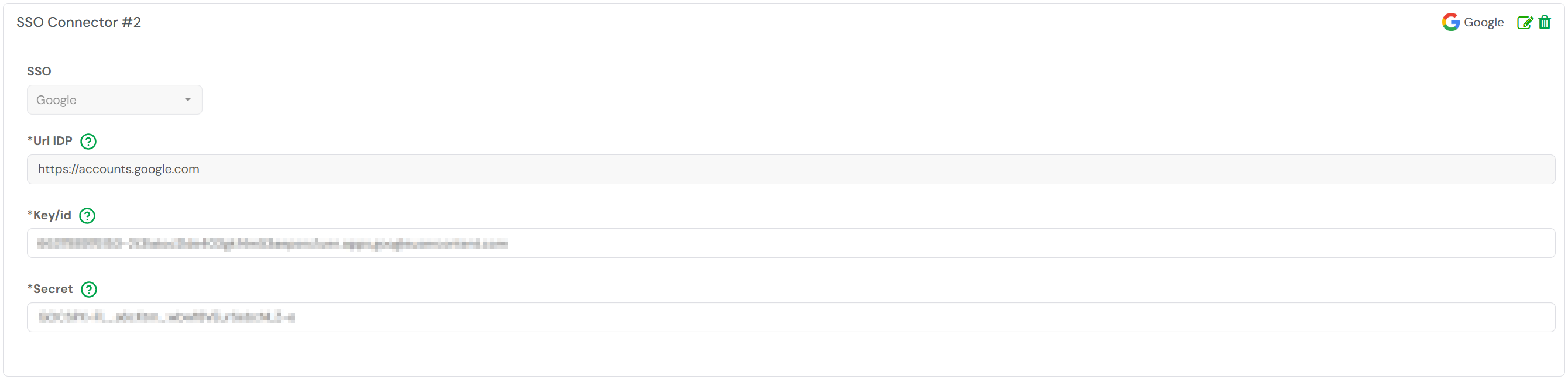 XQual SSO connector configured for Google