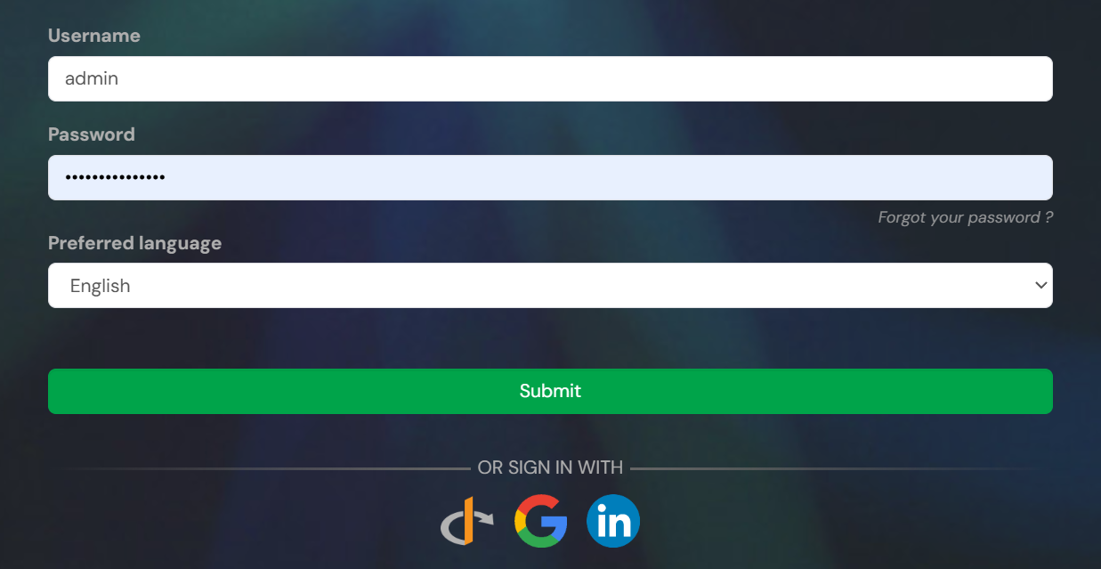 XQual login screen with SSO providers